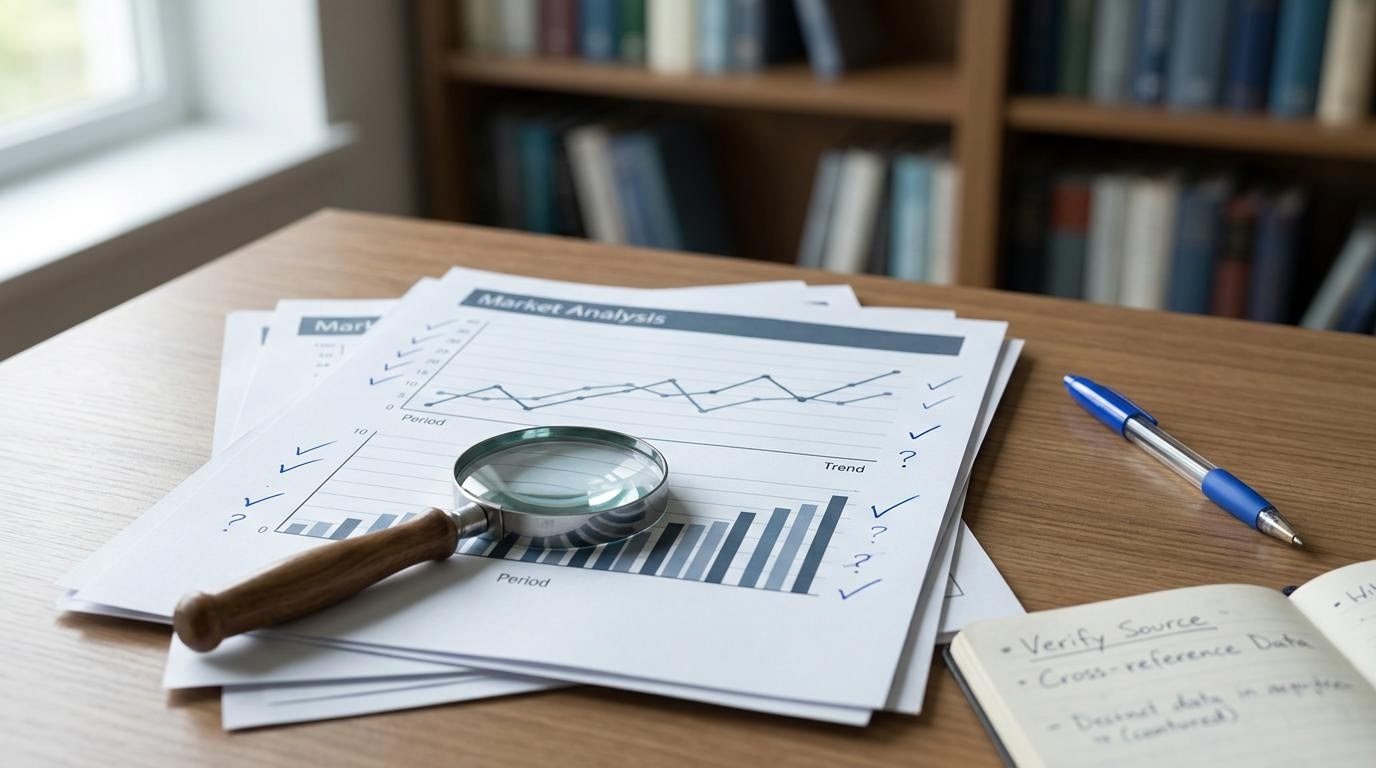 Catatan verifikasi data pasar dengan tanda baca kritis untuk telaah keterbatasan