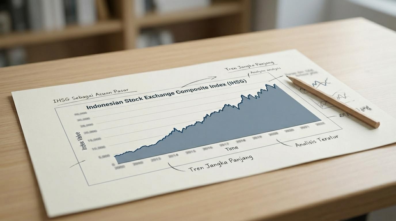 Grafik garis indeks IHSG ditampilkan sebagai indeks acuan pergerakan pasar