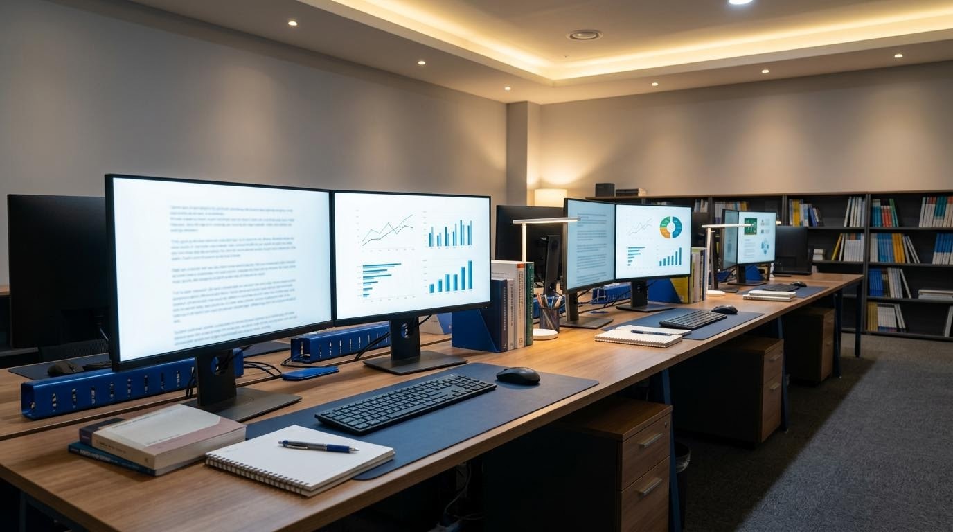 編集部のデスク風景